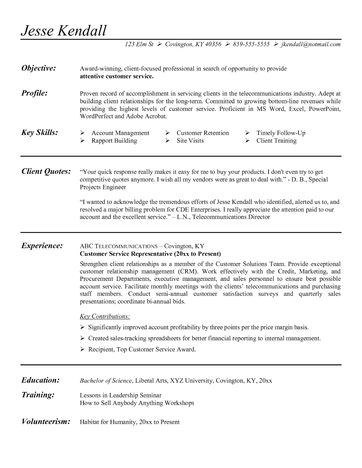 Lead customer service representative resume